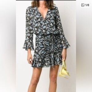Veronica Beard- Sean Gathered Floral-Print Fil Coupé Silk Mini Dress -Size 2